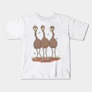 Funny Australian emu trio cartoon illustration Kids T-Shirt